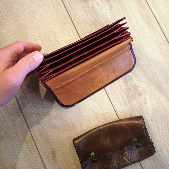 Antique Victorian Leather Wallet RR Railroad Tickets Stamps 1800s + Change purse - Picture 7 of 7